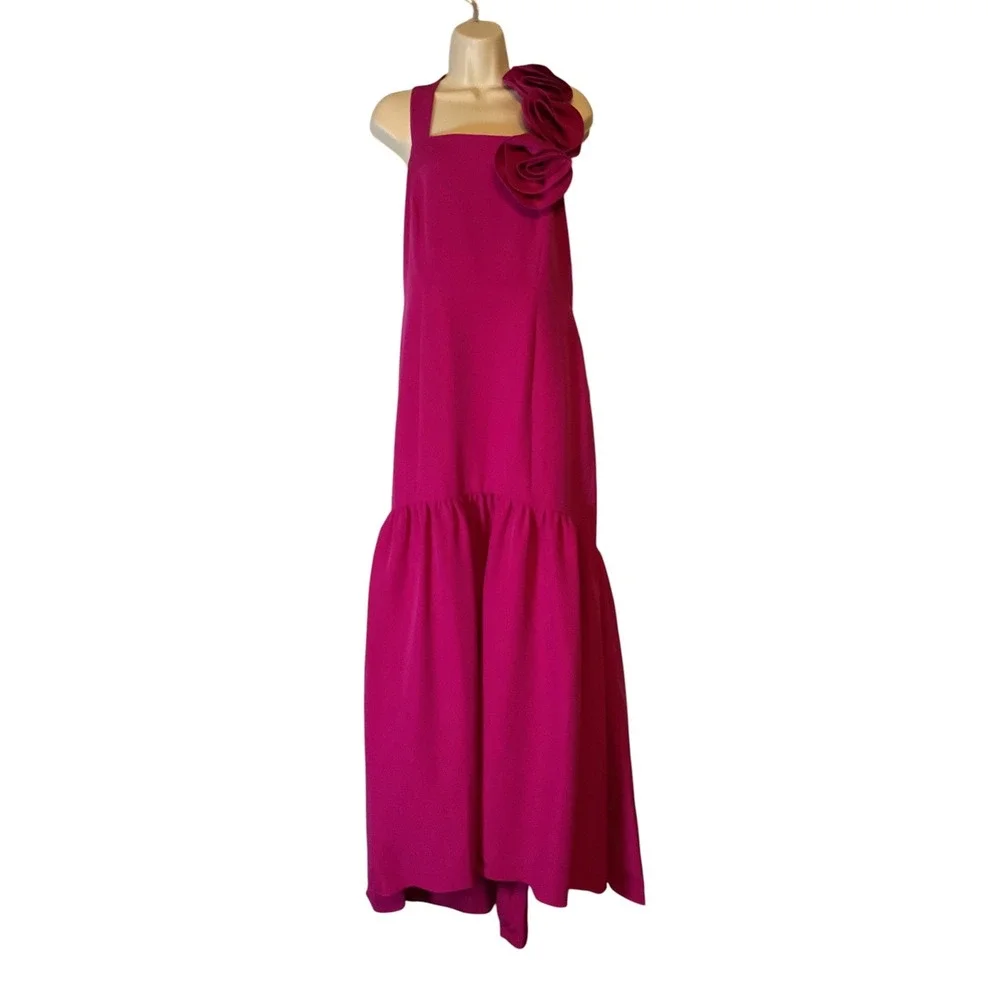 Taylor Magenta Floral Rosette Drop Waist Maxi Dress NWT 14 9121S Pink Formal